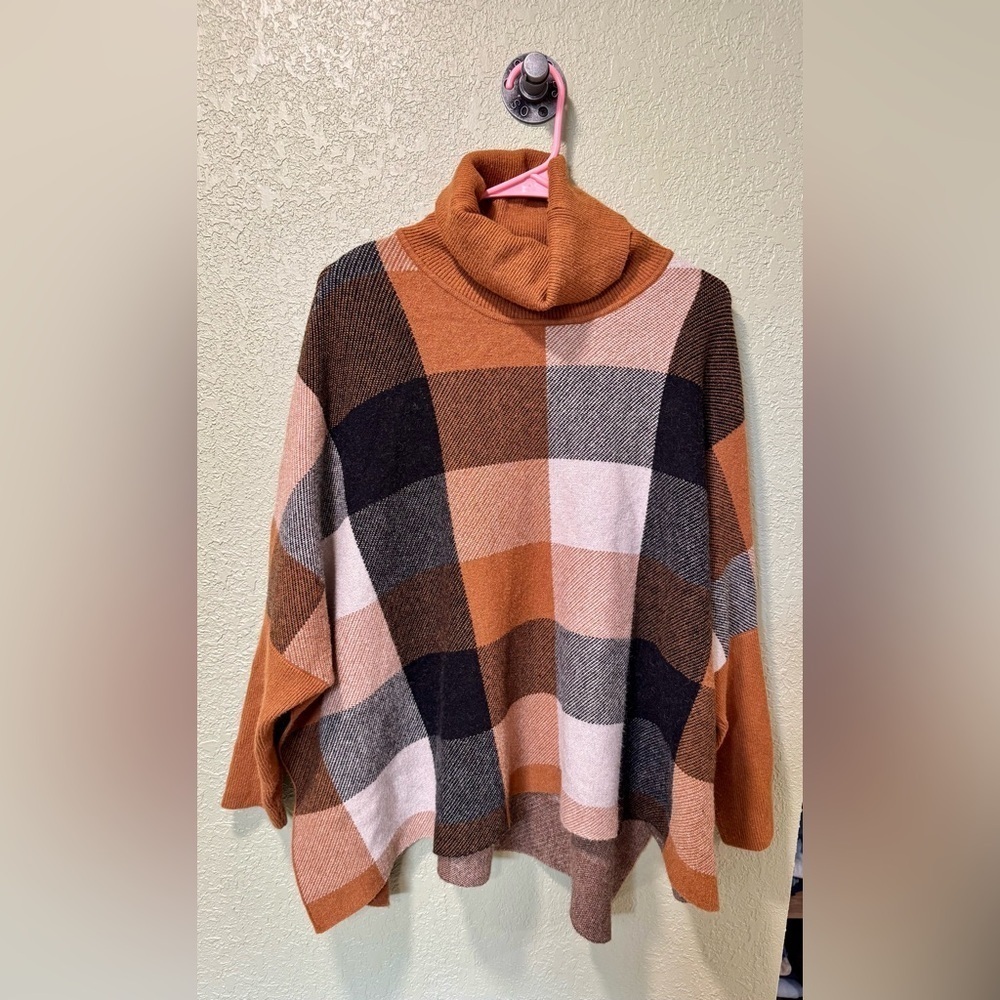 Zenana Multicolor Plaid Turtleneck Sweater Size S
